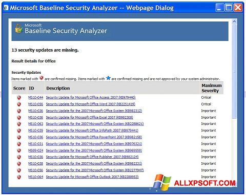 Skærmbillede Microsoft Baseline Security Analyzer Windows XP