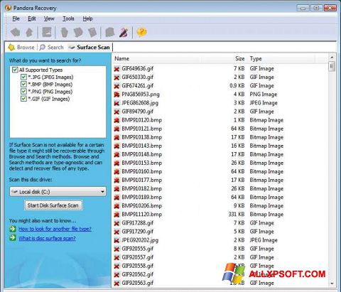 Skærmbillede Pandora Recovery Windows XP