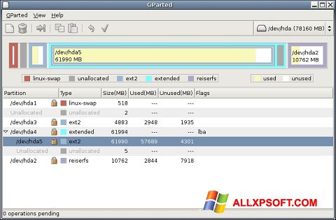 Skærmbillede GParted Windows XP