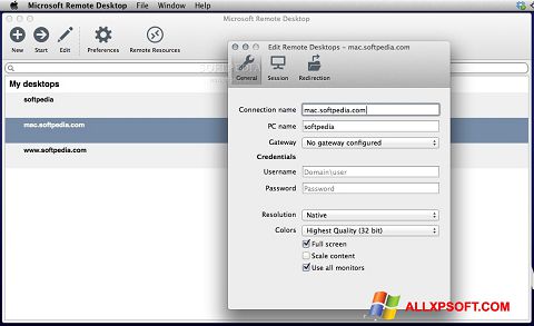 Skærmbillede Microsoft Remote Desktop Windows XP
