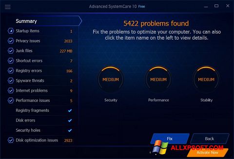 Skærmbillede Advanced SystemCare Free Windows XP