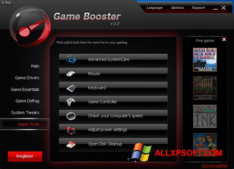 Skærmbillede Game Booster Windows XP