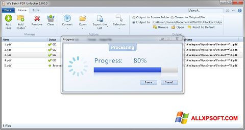 Skærmbillede PDF Unlocker Windows XP