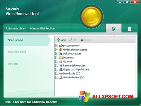 Skærmbillede Kaspersky Virus Removal Tool Windows XP