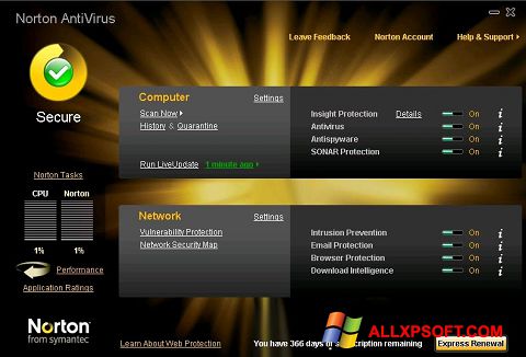 Skærmbillede Norton AntiVirus Windows XP