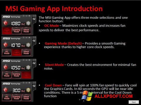 Skærmbillede MSI Gaming App Windows XP