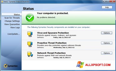 Skærmbillede Symantec Endpoint Protection Windows XP