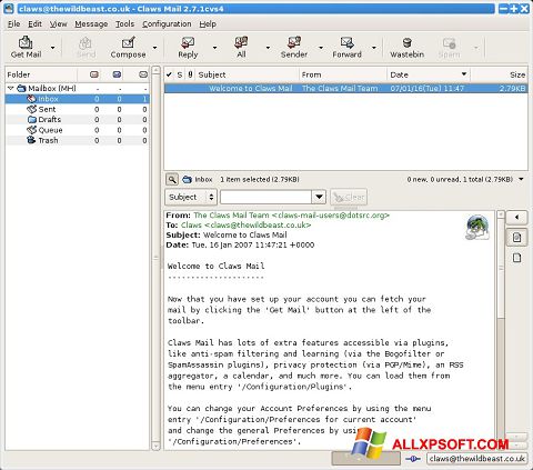 Skærmbillede Claws Mail Windows XP