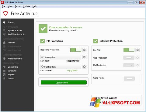 Skærmbillede Avira Free Antivirus Windows XP