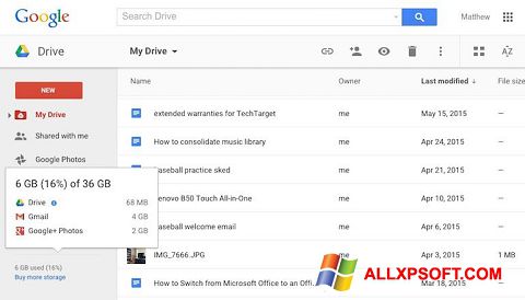 Skærmbillede Google Drive Windows XP