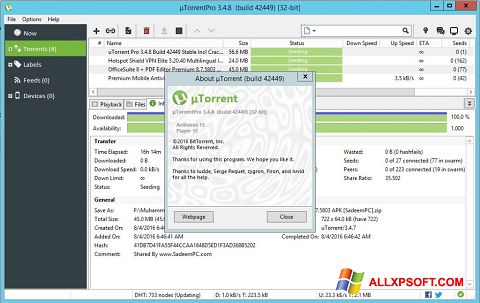 Skærmbillede uTorrent Pro Windows XP