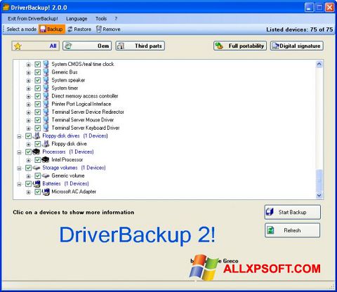 Skærmbillede Driver Backup Windows XP