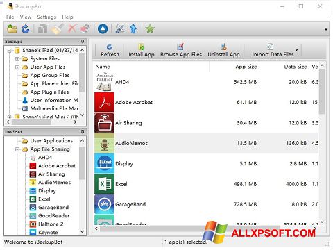 Skærmbillede iBackupBot Windows XP