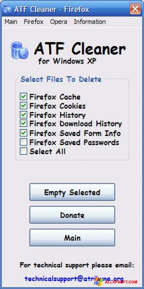 Skærmbillede ATF Cleaner Windows XP