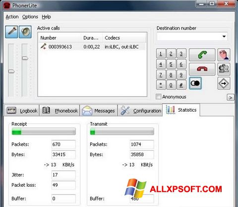 Skærmbillede PhonerLite Windows XP