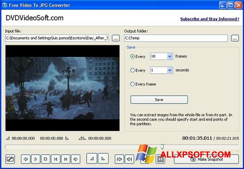 Skærmbillede Free Video to JPG Converter Windows XP