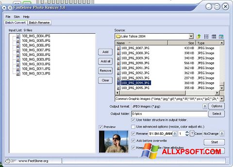 Skærmbillede FastStone Photo Resizer Windows XP