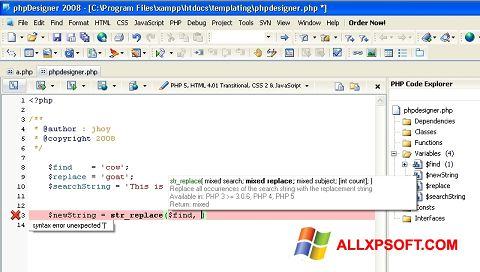 Skærmbillede phpDesigner Windows XP
