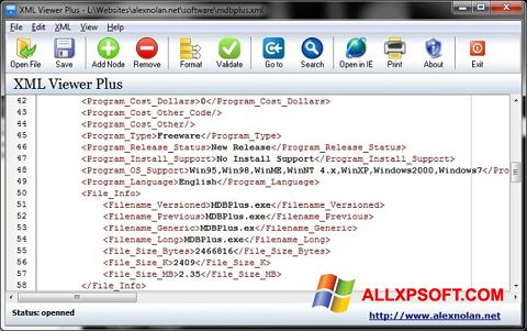 Skærmbillede XML Viewer Windows XP