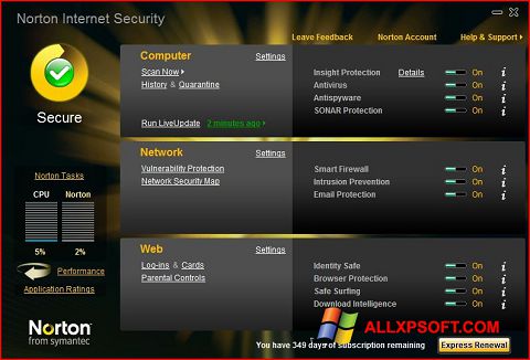 Skærmbillede Norton Internet Security Windows XP