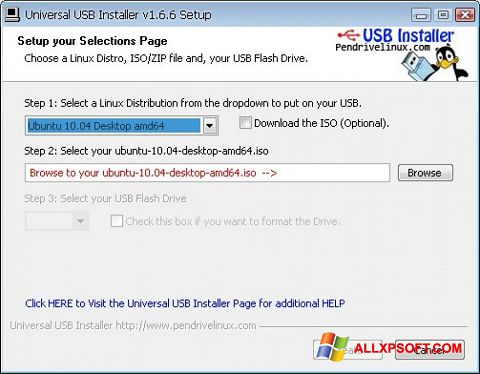Skærmbillede Universal USB Installer Windows XP