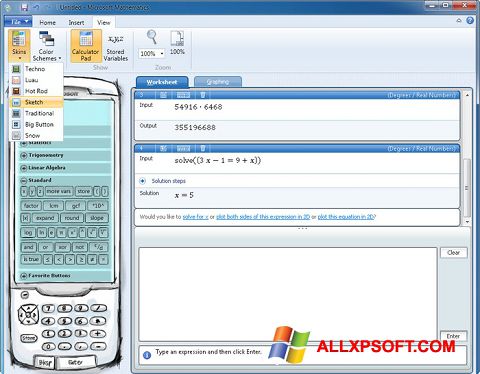 Skærmbillede Microsoft Mathematics Windows XP