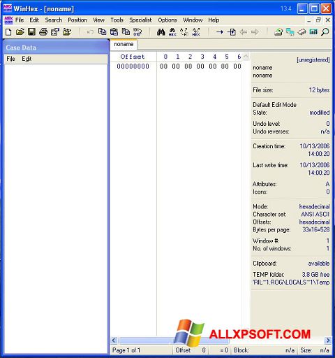 Skærmbillede WinHex Windows XP