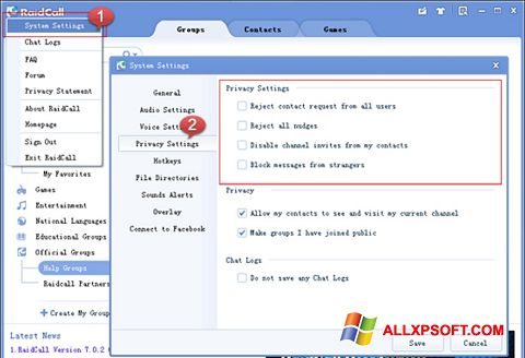 Skærmbillede RaidCall Windows XP