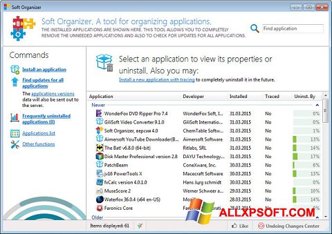 Skærmbillede Soft Organizer Windows XP